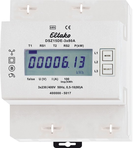 Elektronische 3-F+(N) energiemeter 3x80A geen MID
