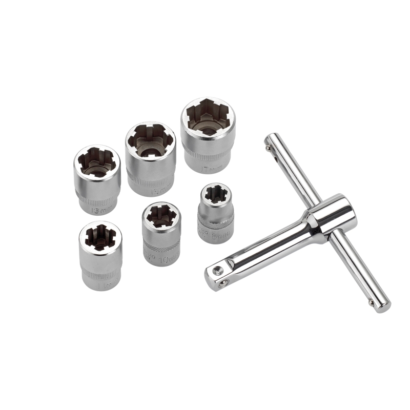 Dopsleutel Set om rondgedraaide bouten te openen, 7-delig