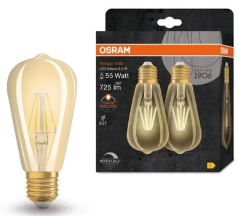 OSRAM LED-Lamp dimmbaar EDISON 6.5W Filament E27 (2 stuks)
