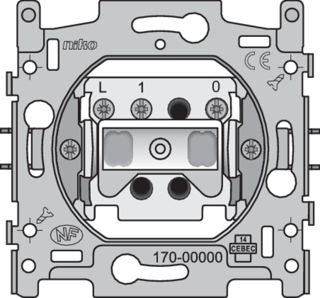 Niko 170-00000: Sokkel voor drukknop N.O. met 3 aansluitklemmen, 10 A/250 Vac, schroefklemmen - Image 2