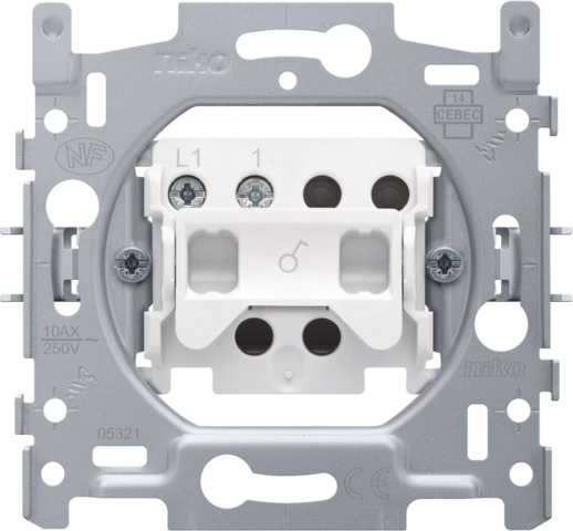Niko 170-01100: Sokkel voor enkelpolige schakelaar of enkelpolige controleschakelaar, 10 AX/250 Vac, schroefklemmen