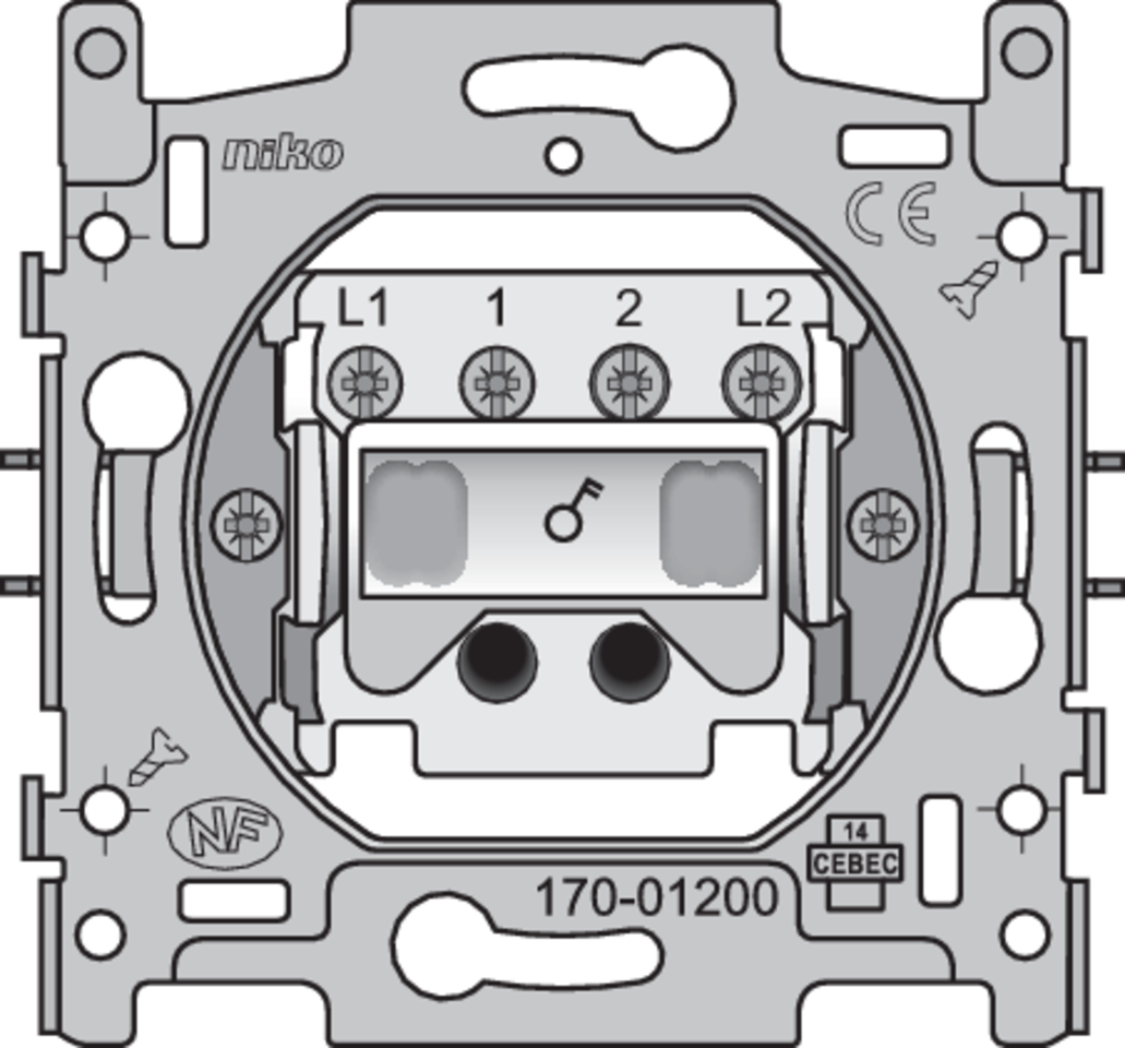 Niko 170-01200: Sokkel voor een tweepolige schakelaar, tweepolige controleschakelaar of tweepolige trekschakelaar, 10 AX/250 Vac, schroefklemmen - Image 2