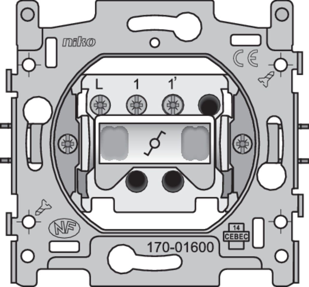Niko 170-01600: Sokkel voor een wisselschakelaar of wisseltrekschakelaar, 10 AX/250 Vac, schroefklemmen - Image 2