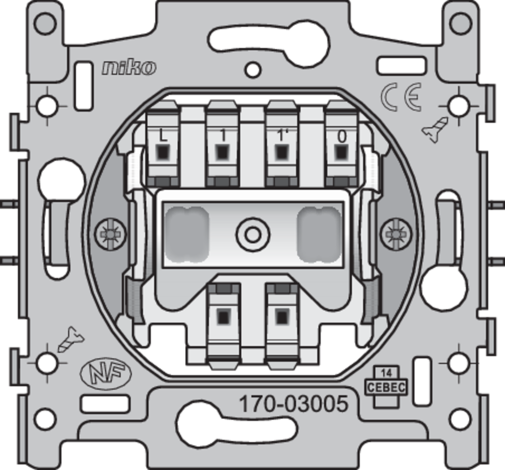 Niko 170-03005: Drukknop N.O. of N.G. met 4 aansluitklemmen, 10 A/250 Vac, insteekklemmen - Image 2