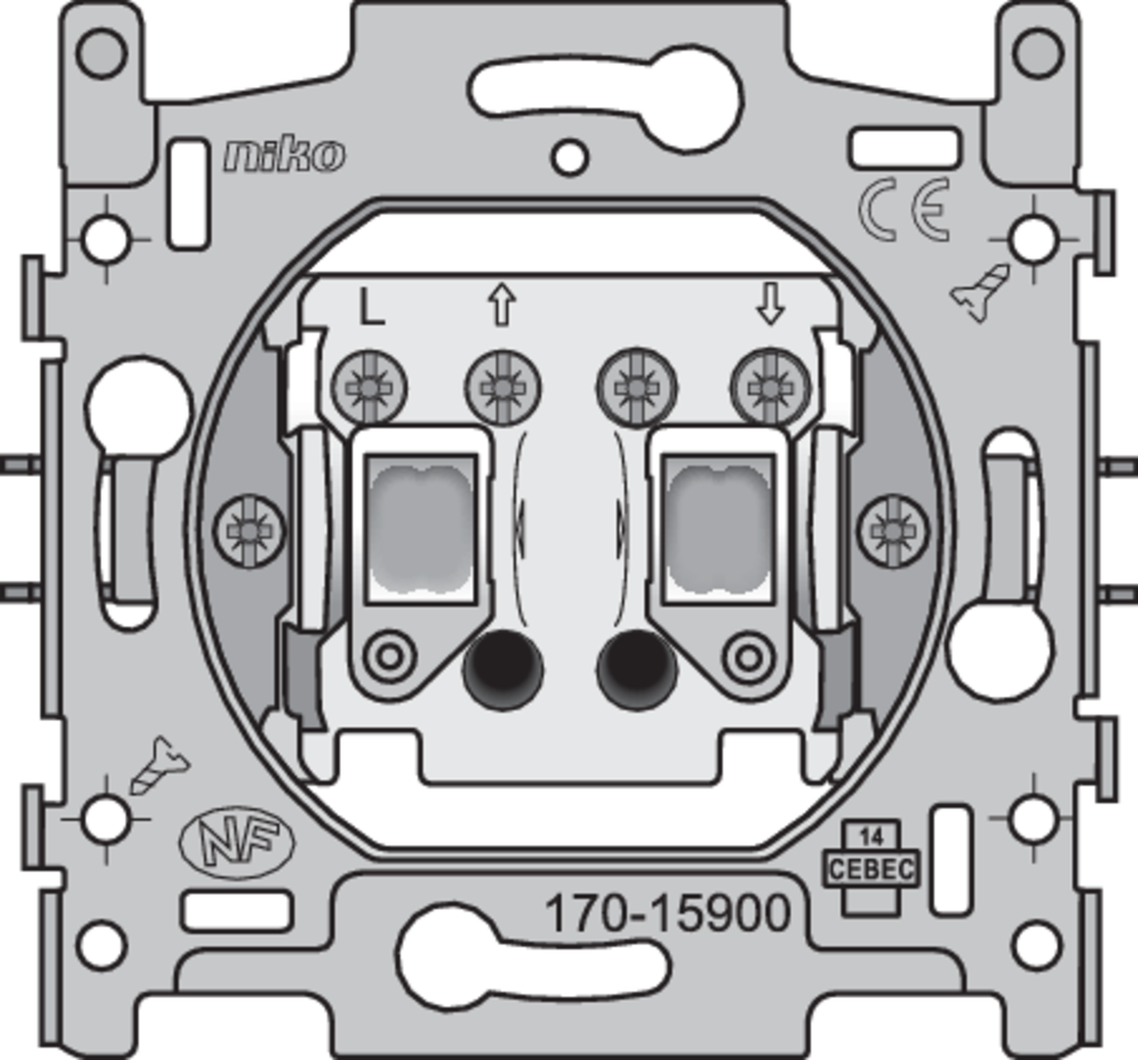 Niko 170-15900: Sokkel voor rolluikdrukknop, elektrisch gescheiden, 10 A/250 Vac, schroefklemmen - Image 2