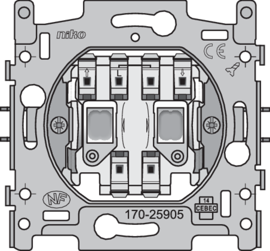 Niko 170-25905: Sokkel voor rolluikdrukknop voor elektronische sturingen, 10 A/250 Vac, insteekklemmen - Image 2
