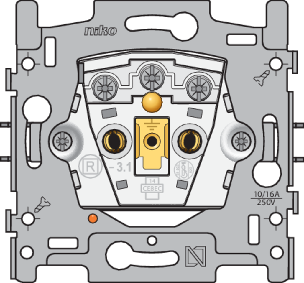 Niko 170-33107: Sokkel voor stopcontact met spanningsaanduiding, penaarde, beschermingsafsluitersen met amberkleurige led, schroefklemmen - Image 2