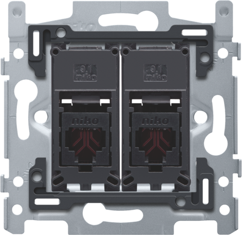 2 RJ11-aansluitingen UTP, vlakke uitvoering, incl. inbouwraa