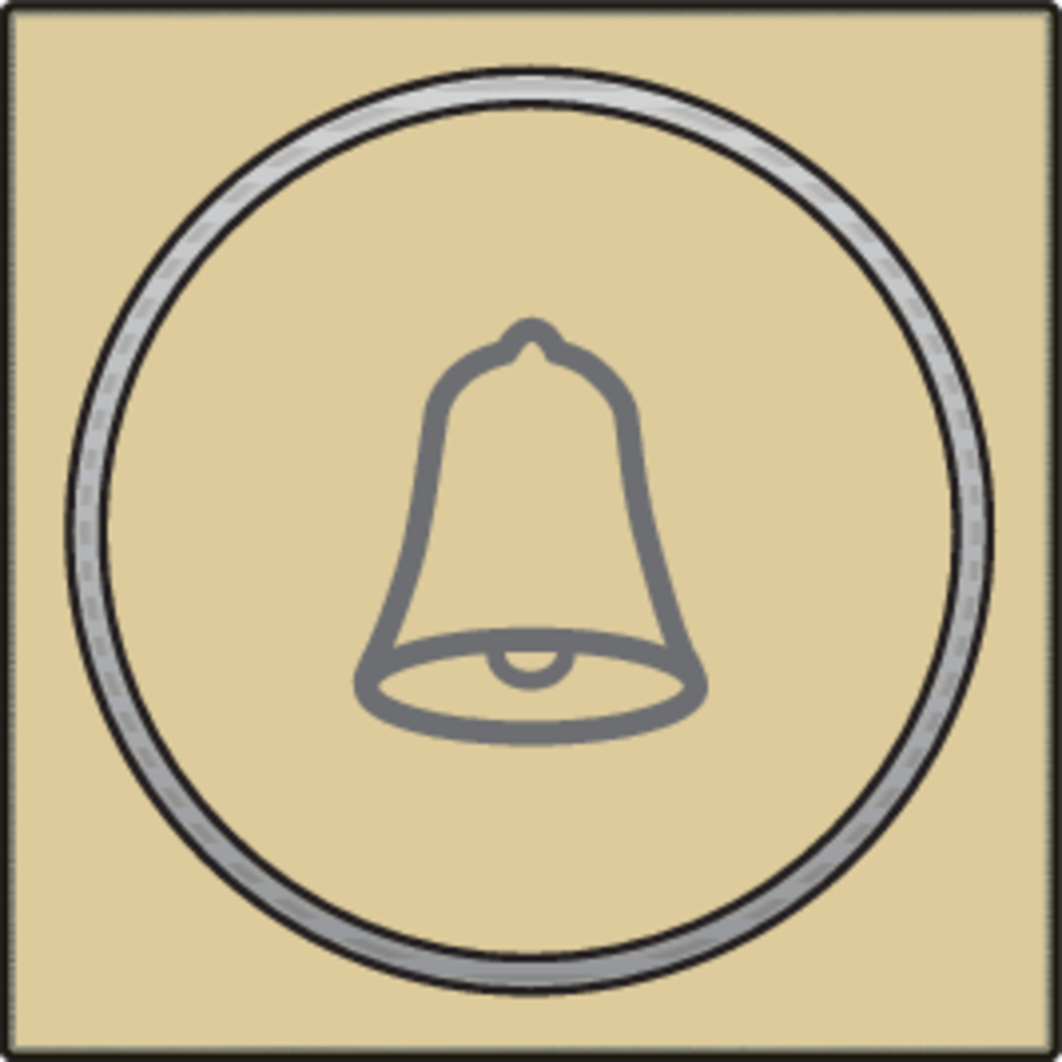 Niko 221-64007: Afwerkingsset met doorschijnende ring met belsymbool voor drukknop 6 A met amberkleurige led met E10-lampvoet, gold coated - Image 2