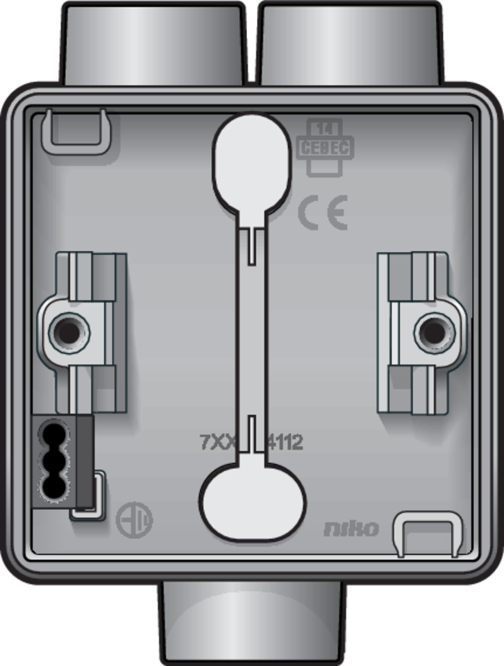 Niko 700-84112: Spuitwaterdichte enkelvoudige opbouwdoos met één tweevoudige M20-ingang én één enkelvoudige M20-ingang voor één functie, grijs - Image 2