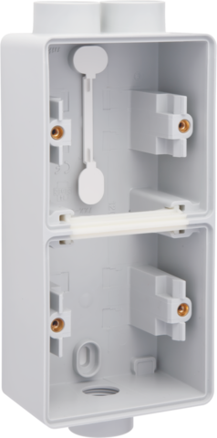 Niko 700-84212: Spuitwaterdichte dubbele verticale opbouwdoos met één tweevoudige M20-ingang én één enkelvoudige M20-ingang voor twee functies, grijs