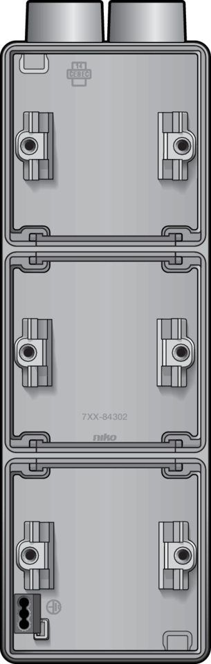 Niko 700-84302: Spuitwaterdichte drievoudige verticale opbouwdoos met één tweevoudige M20-ingang voor drie functies, grijs - Image 2