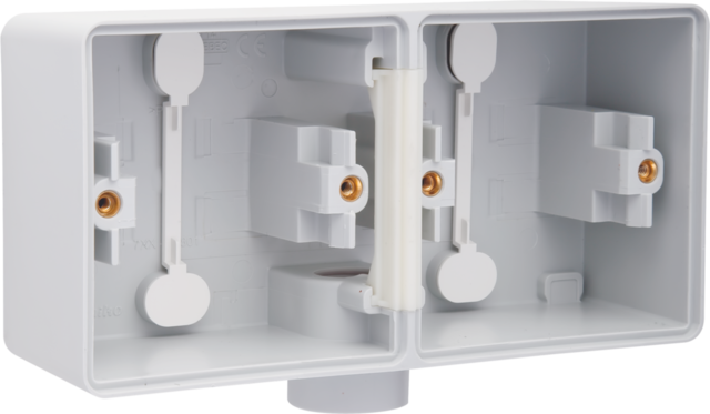 Niko 700-84801: Spuitwaterdichte dubbele horizontale opbouwdoos met één M20-ingang voor twee functies, grijs