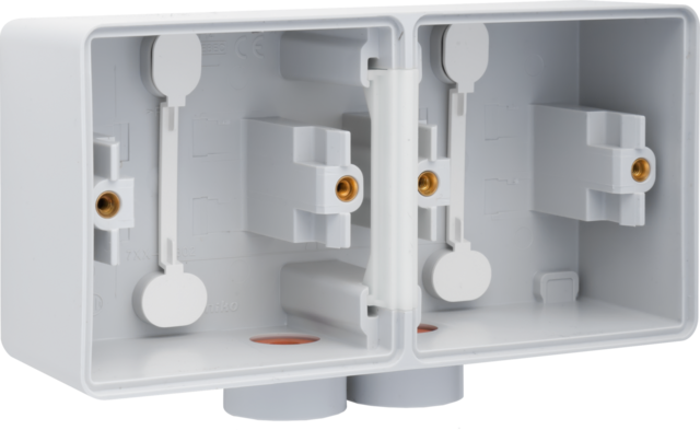 Niko 700-84802: Spuitwaterdichte dubbele horizontale opbouwdoos met één tweevoudige M20-ingang voor twee functies, grijs