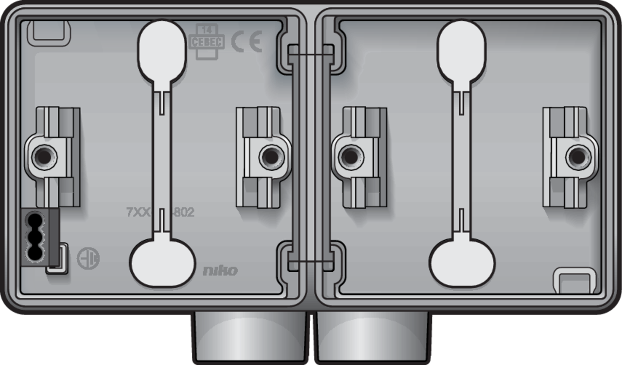 Niko 700-84802: Spuitwaterdichte dubbele horizontale opbouwdoos met één tweevoudige M20-ingang voor twee functies, grijs - Image 2