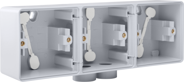 Niko 700-84902: Spuitwaterdichte drievoudige horizontale opbouwdoos met één tweevoudige M20-ingang voor drie functies, grijs