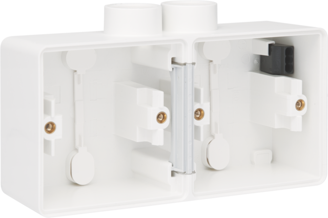 Niko 701-84802: Spuitwaterdichte dubbele horizontale opbouwdoos met één tweevoudige M20-ingang voor twee functies, wit
