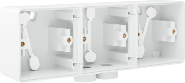 Niko 701-84902: Spuitwaterdichte drievoudige horizontale opbouwdoos met één tweevoudige M20-ingang voor drie functies, wit