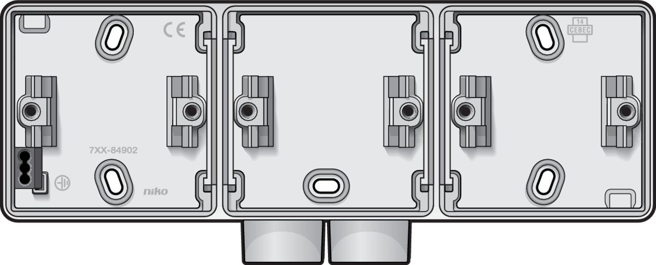 Niko 701-84902: Spuitwaterdichte drievoudige horizontale opbouwdoos met één tweevoudige M20-ingang voor drie functies, wit - Image 2