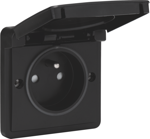 Niko 761-36605: Spuitwaterdicht stopcontact 16 A/250 Vac met penaarde, beschermingsafsluiters en met insteekklemmen, zwart