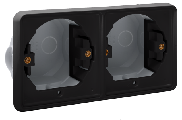 Niko 761-75000: Spuitwaterdichte tweevoudige horizontale inbouwdoos voor twee functies, zwart