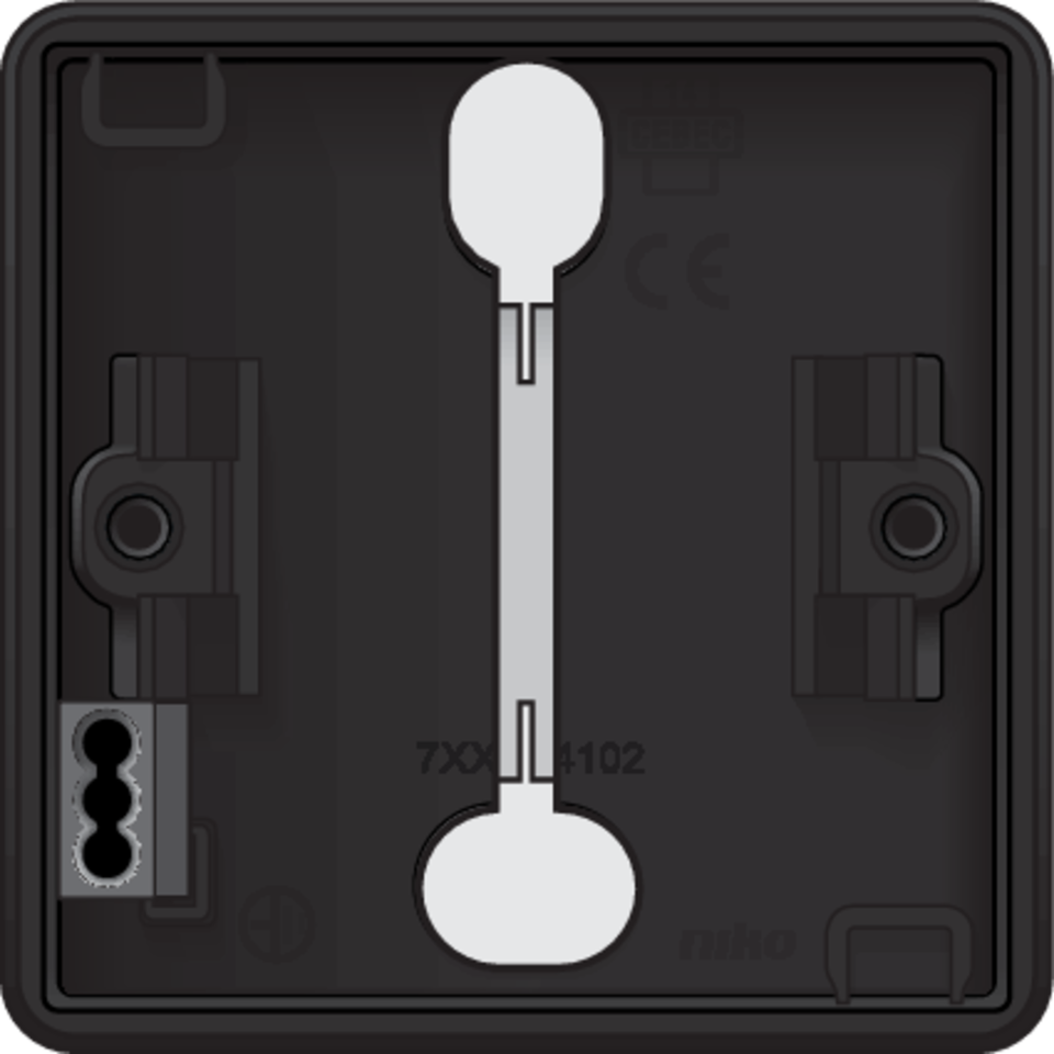 Niko 761-83101: Spuitwaterdichte enkelvoudige opbouwdoos met twee enkelvoudige soepele ingangen voor één functie, zwart - Image 2