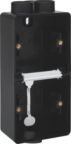 Niko 761-84212: Spuitwaterdichte dubbele verticale opbouwdoos met één tweevoudige M20-ingang én één enkelvoudige M20-ingang voor twee functies, zwart