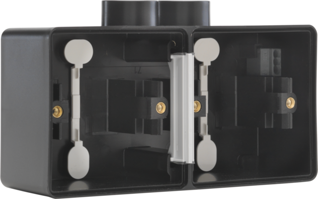 Niko 761-84802: Spuitwaterdichte dubbele horizontale opbouwdoos met één tweevoudige M20-ingang voor twee functies, zwart